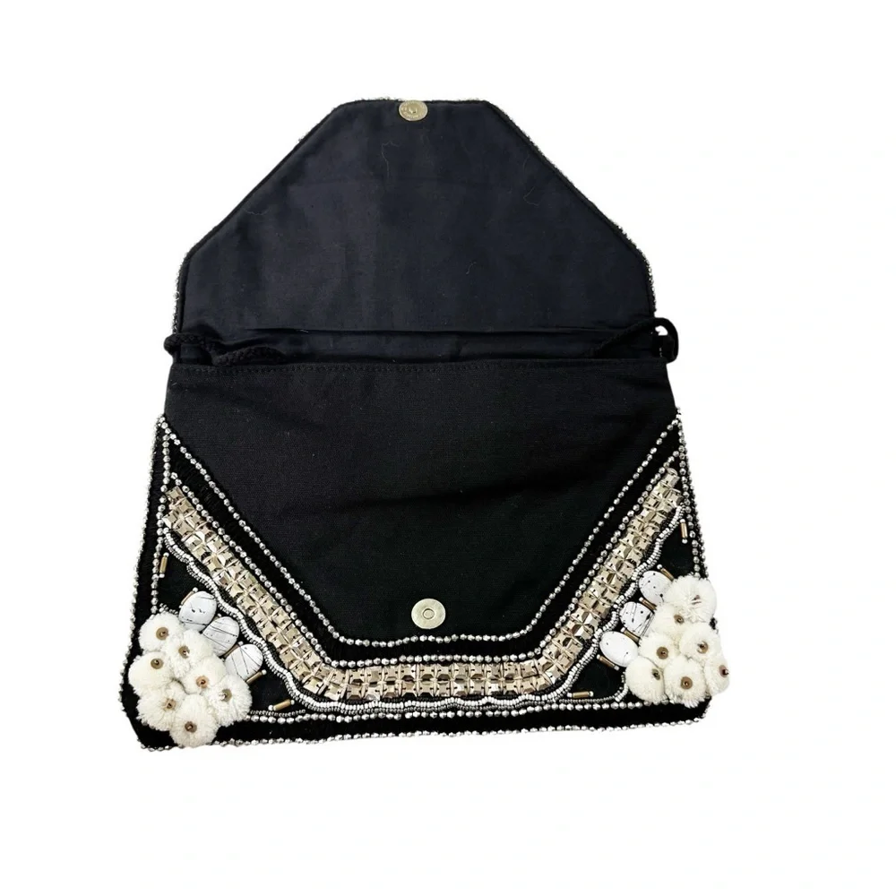 Antik Batik Bag Cuzco Embroidered Beaded Convertible Clutch Black